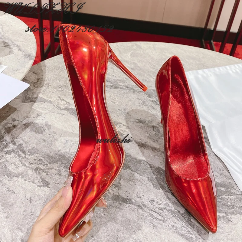 

Custom Sexy Heels Women Mirror Glitter Pump Dress Pointed Toe 12Cm Girls Custom Sandal Spring Casual Wedding Shoe Cover Sequins