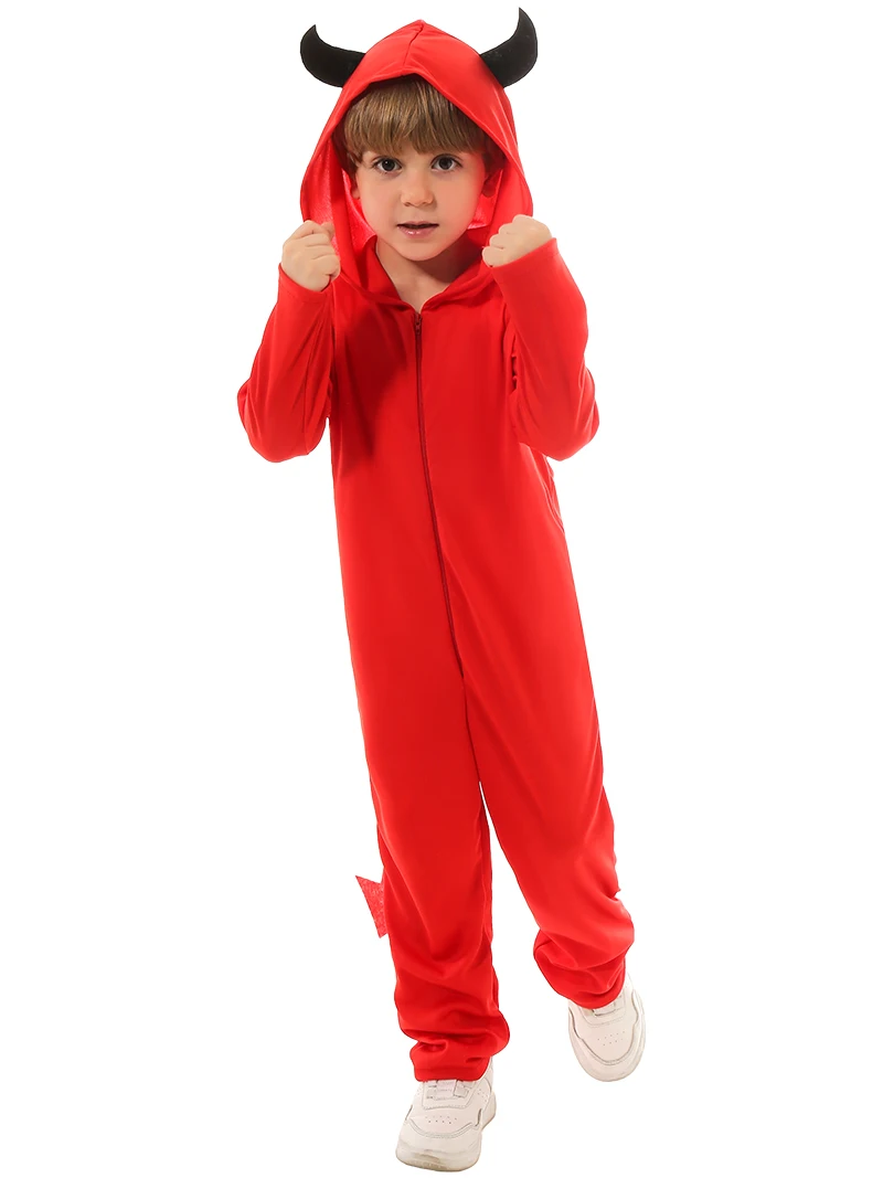 Disfraz de Diablo rojo de Halloween para niños y niñas, conjunto de vestido de carnaval elegante