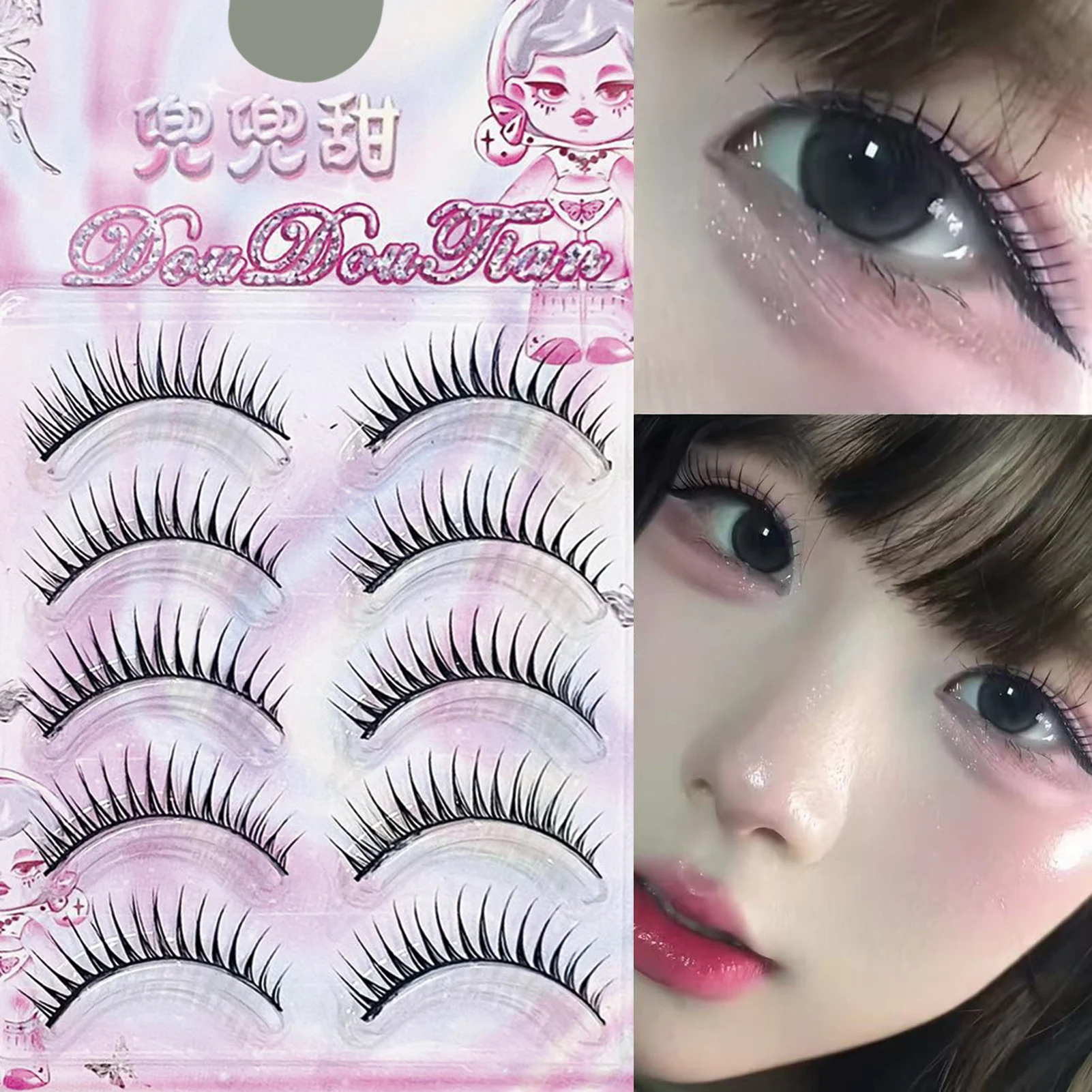 5 Paar schwarze Manga-Wimpern im koreanischen Stil, flauschige Idol-Augenwimpern zur Vergrößerung Ihrer Augen, natürlich Mädchen-Gruppen-Wimpern