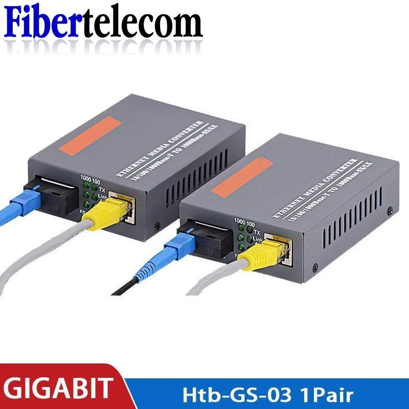 20KM Gigabit Fiber Optical Media Converter HTB-GS-03 1000Mbps Single Fiber SC Port External Power Supply Optical Fiber Transmit