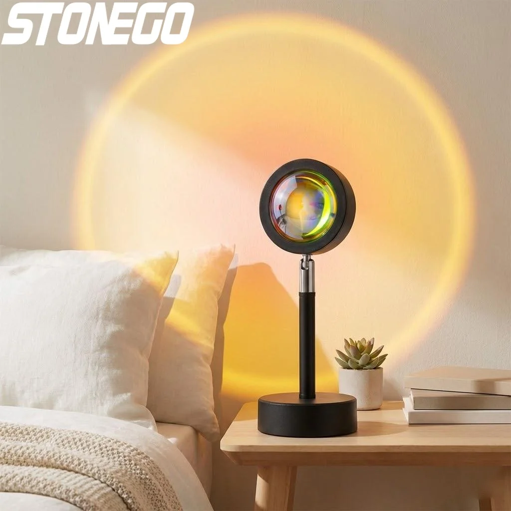 

Rainbow Sunset Projection Lamp USB Powered Rotating Night Light Modern Floor Stand Decorative LED for Home and Bedroom