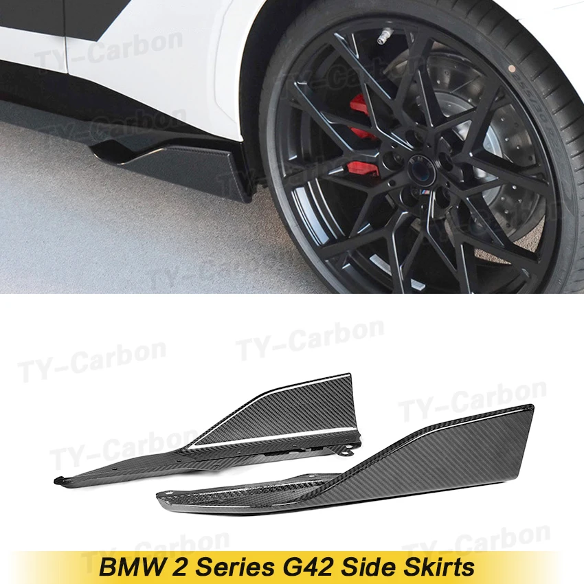 Real Carbon Fiber Car Side Skirts Splitters Aprons Body Kits for BMW 2 Series G42 M235i M240i Coupe 2022 +