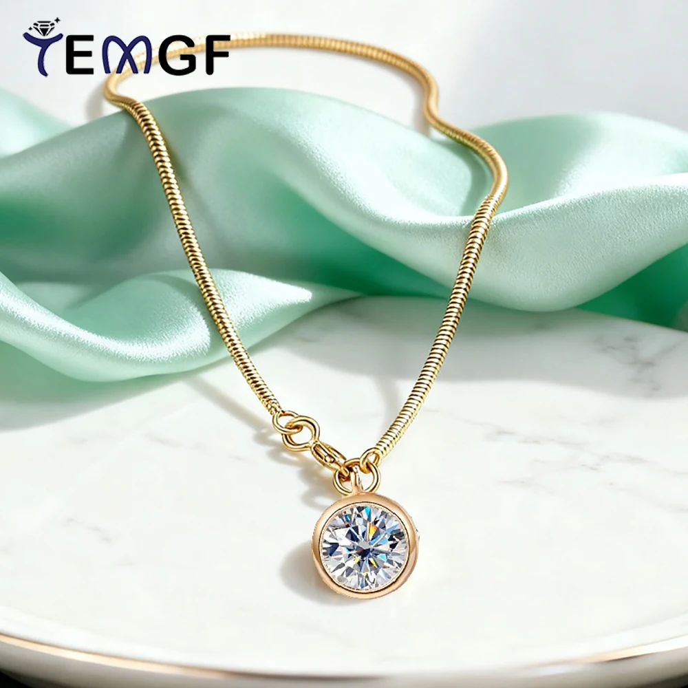 

TEMGF 6.5mm Moissanite Bubble Pendant Necklace 925 Pure Silver Gold-plated Neck Chain for Women Simple Jewelry With Certificate