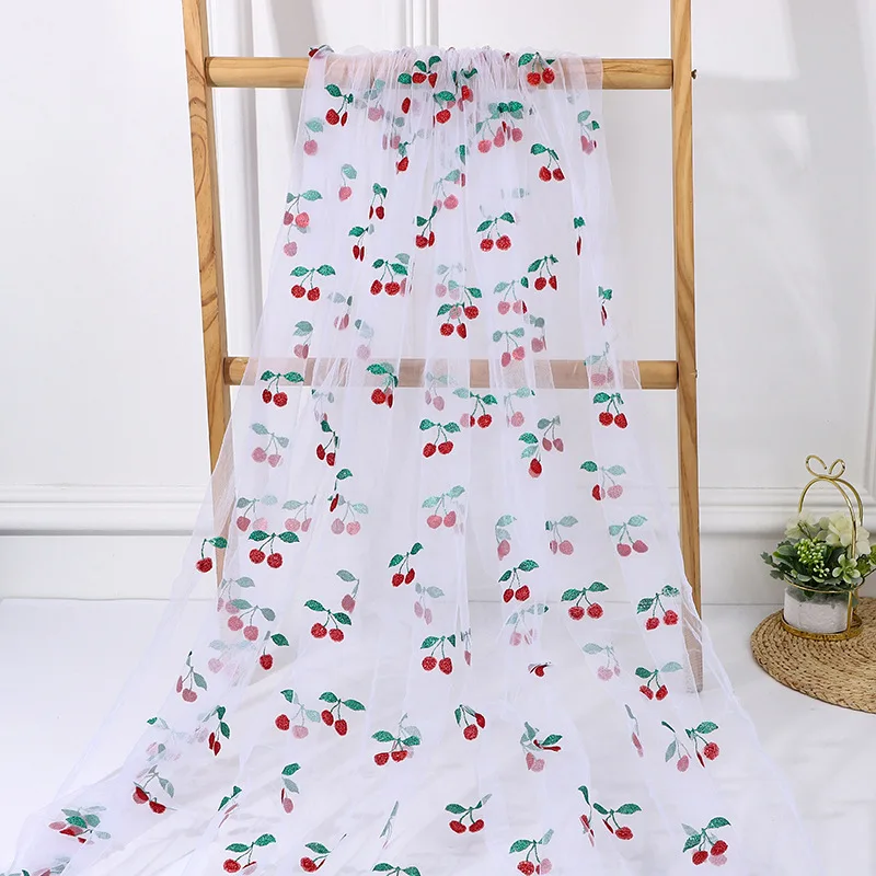 Cute Two‑Tone Gold Print Pink Cherry Glitter Tulle Fabric Mesh Cloth Tablecloth Kids Outfit Veil Stage Costume DIY Decoration
