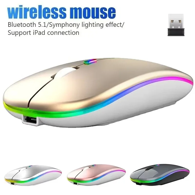 Dual Mode Bluetooth 2.4G Silent Rechargeable Mouse With LED For Business Travel Work Office Desk PC Computer Accessories Kit Set