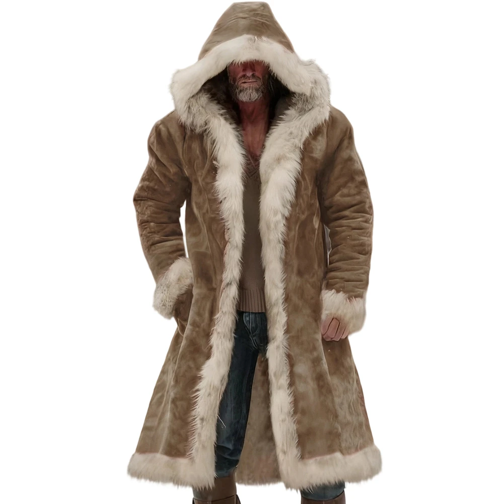 

Men's Warm Thickened Fleece-Lined Hooded Jacket Solid Color Winter Coat Long Sleeve Cardigan for Everyday Wear