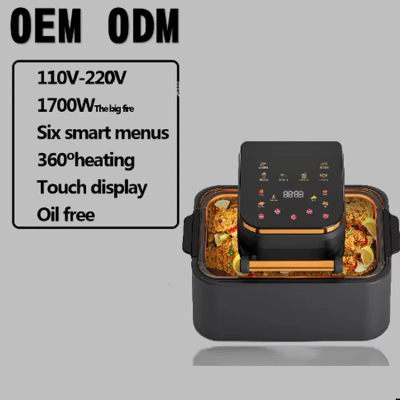 Penggorengan Udara Kotak Kapasitas Besar 12L dengan Jendela Pandang, Oven Penggorengan Digital Multifungsi Tanpa Minyak