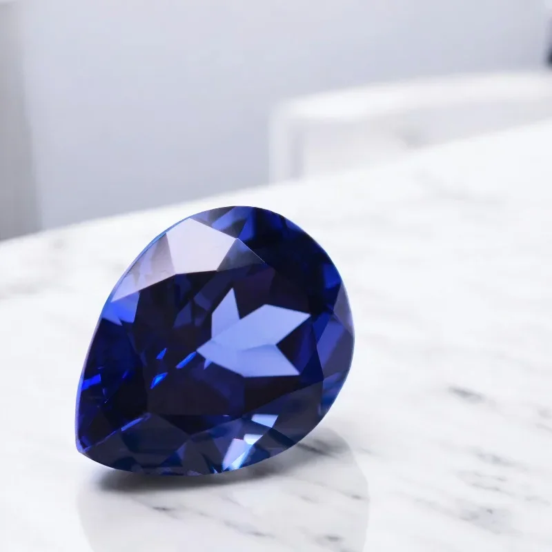 

High Quality Lab Grown Sapphire Pear Shape Royal Blue Color Synthetic Gemstone for Charms Jewelry Making Selectable Certificate