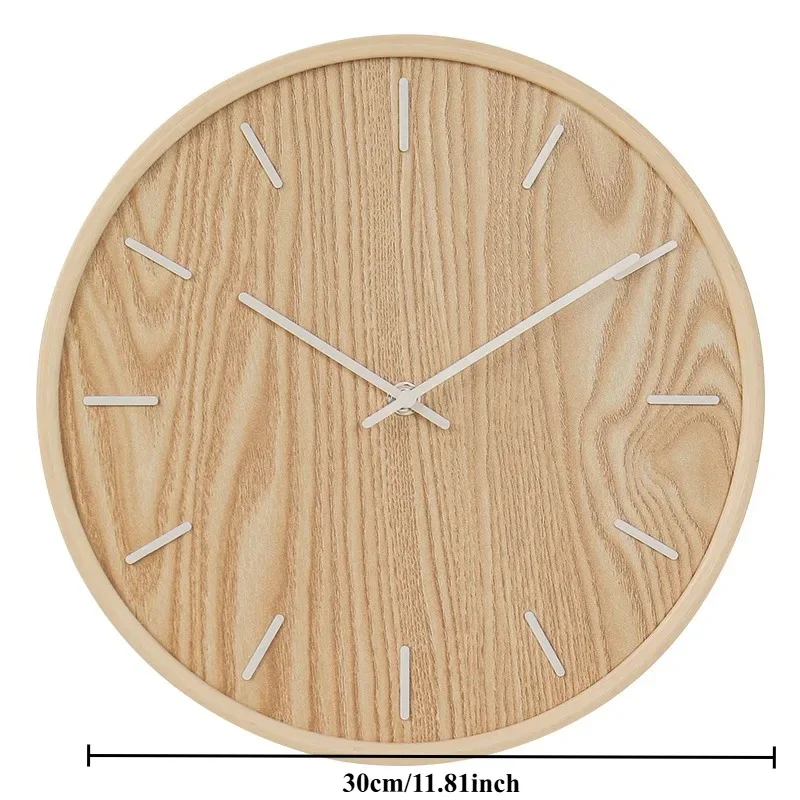 1pc Japanese Silent Wall Clock Living Room Bedroom Simple Modern Decoration Home Wall Watch Wooden Quartz Clock, South Clocks