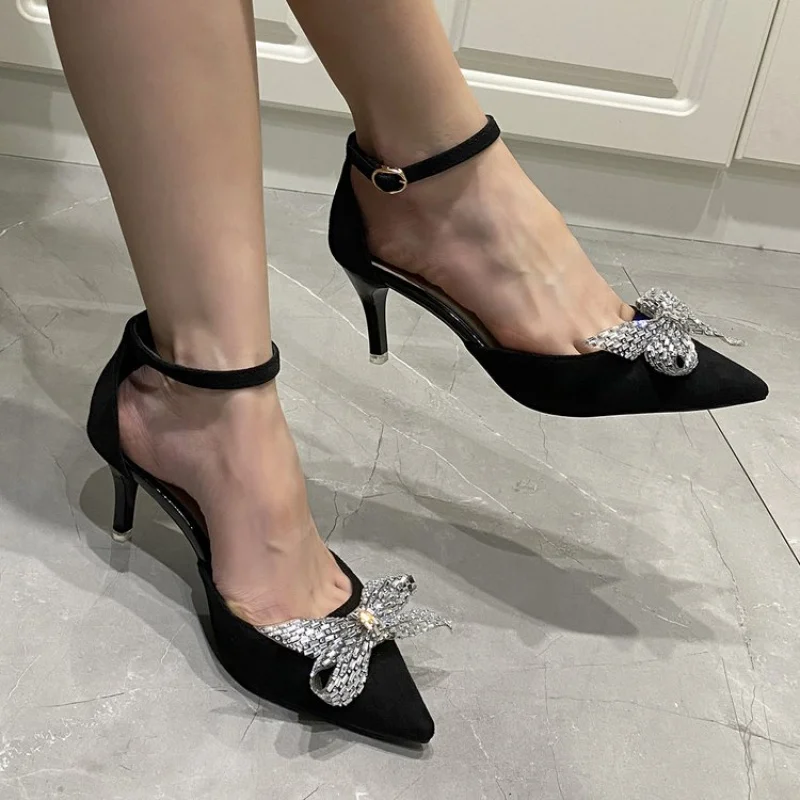 

Shallow High Heels(6-8cm)PUOne-Strap Low-Cut Rubber Pointed Toe Stiletto Shoes