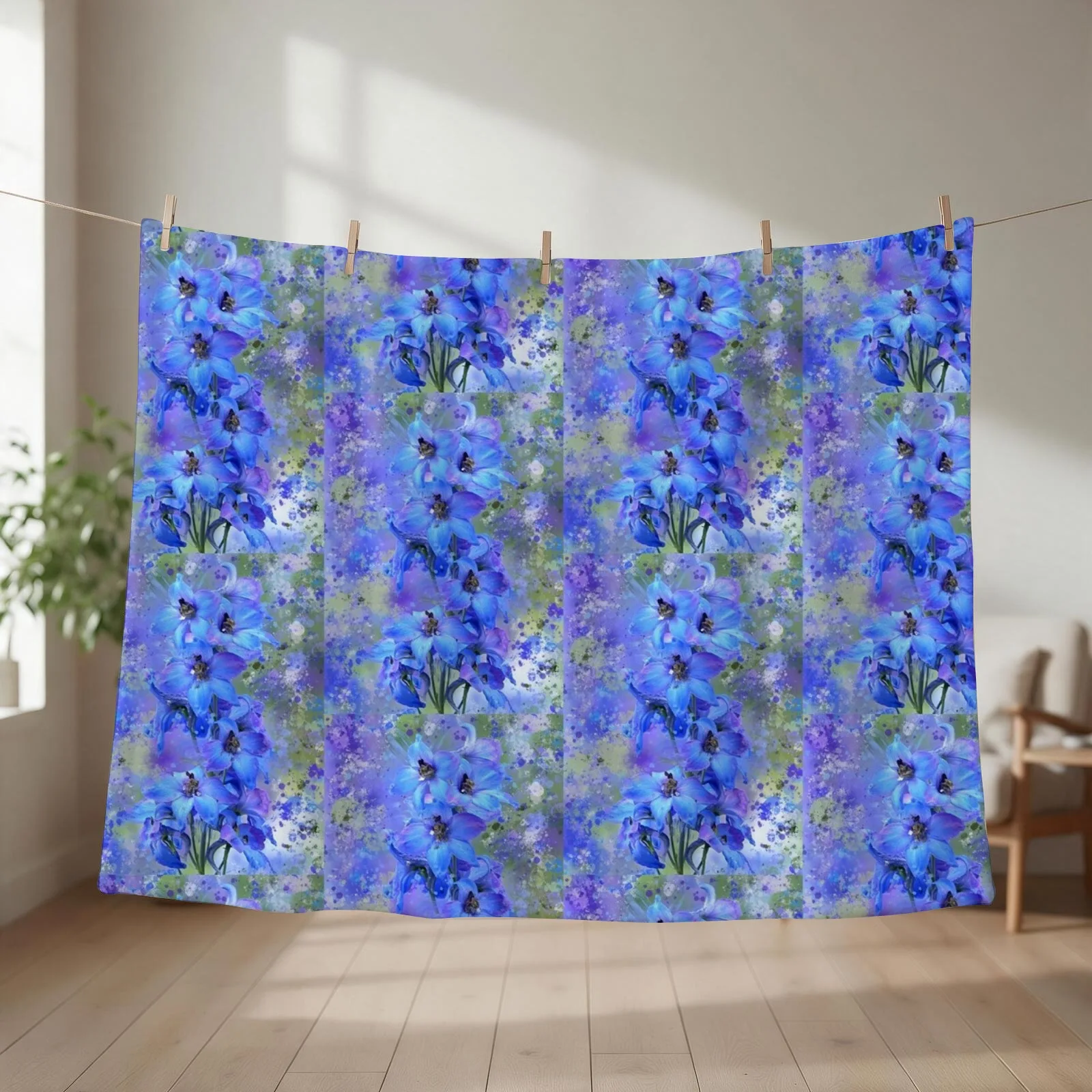 Delightful Delphiniums Mixed Media Throw Blanket couch cozy soft plush fuzzy picnic outdoor blanket