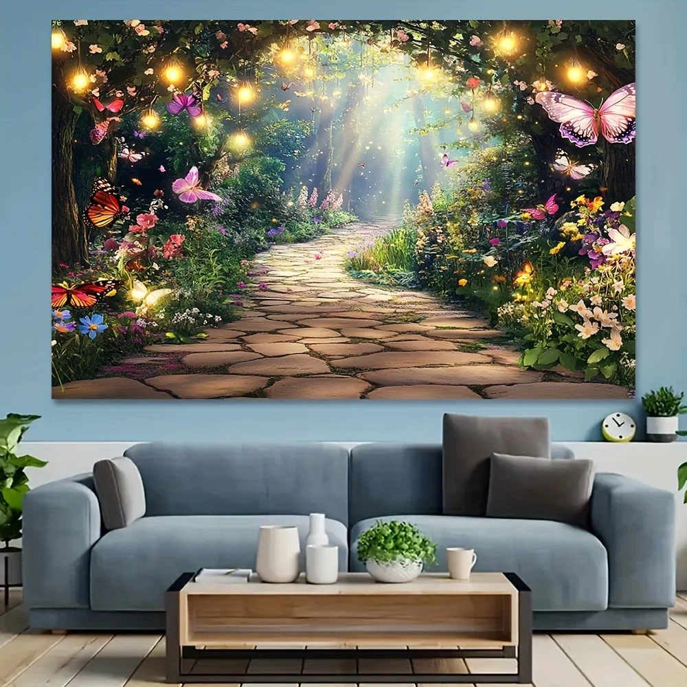 نسيج مسار الغابة المسحور - فن جداري للحديقة السحرية مع الفراشات والزهور لتعزيز جمال المنزل