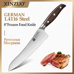 XINZUO 8'' Frozen Food Knife Lasting Sharp Stainless Steel Kitchen Knife German 1.4116 Steel Nature Red Sandalwood Handle