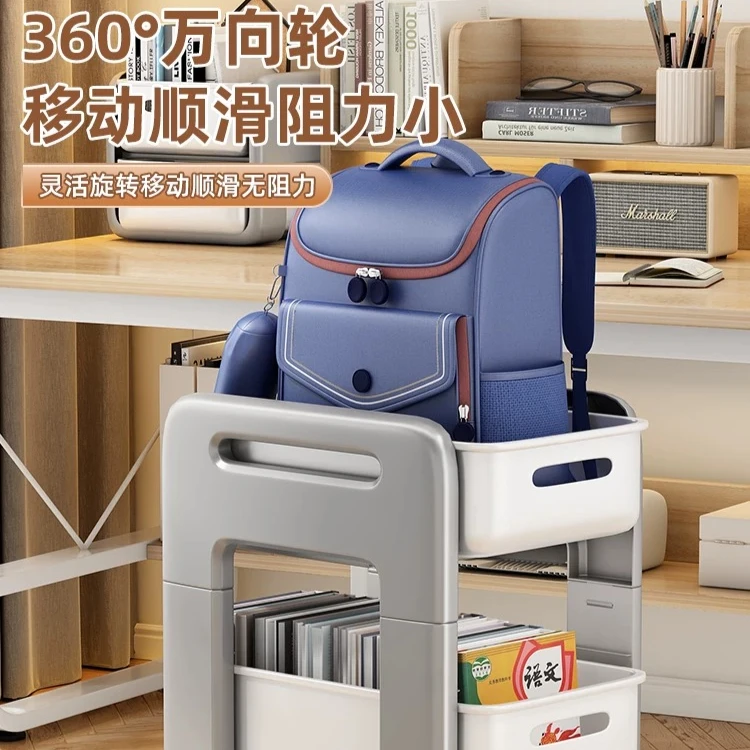 Movable Cart, bag & book storage rack, rolling pulley cabinet, practical organizer placed under desk for daily home storage use
