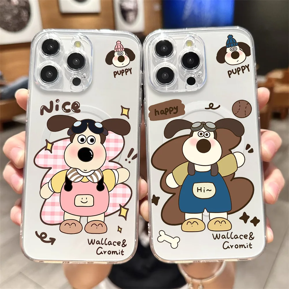 W-Wallace and G-Gromit Phone Case for iPhone 12 11 13 14 15 16 Max Pro Plus Transparent Magsafe Magnetic Wireless Cover