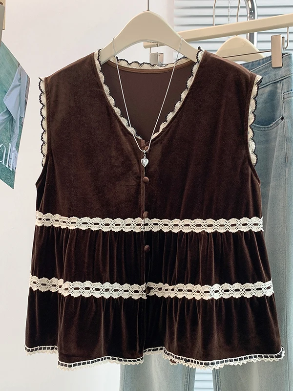 Velvet Doll Sweater Women's Outerwear Cardigan Vest Belly Covering Fashionable Age-Defying Korean Design City Commute Friendly