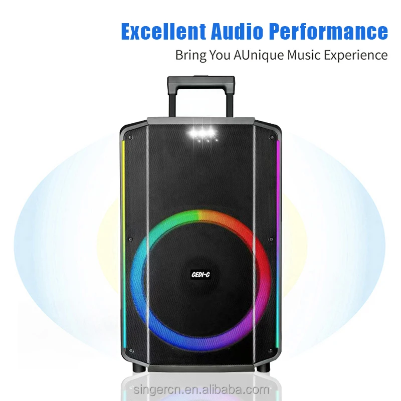 GD-1508 High Quality 15 Inch Outdoor Bluetooth Wireless Trolley Speaker Big Power Party Karaoke Portable Speaker