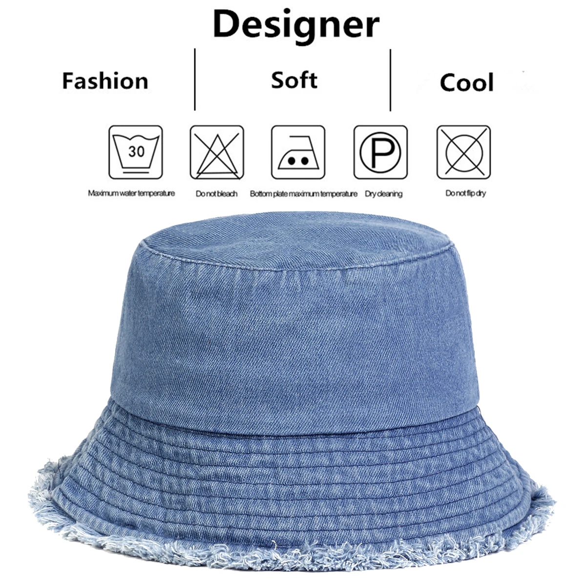 Unisex Light Board Edge Hole Denim Personality Bucket Hats Fishermen Caps Outdoor Casual Cap Sunscreen Hat