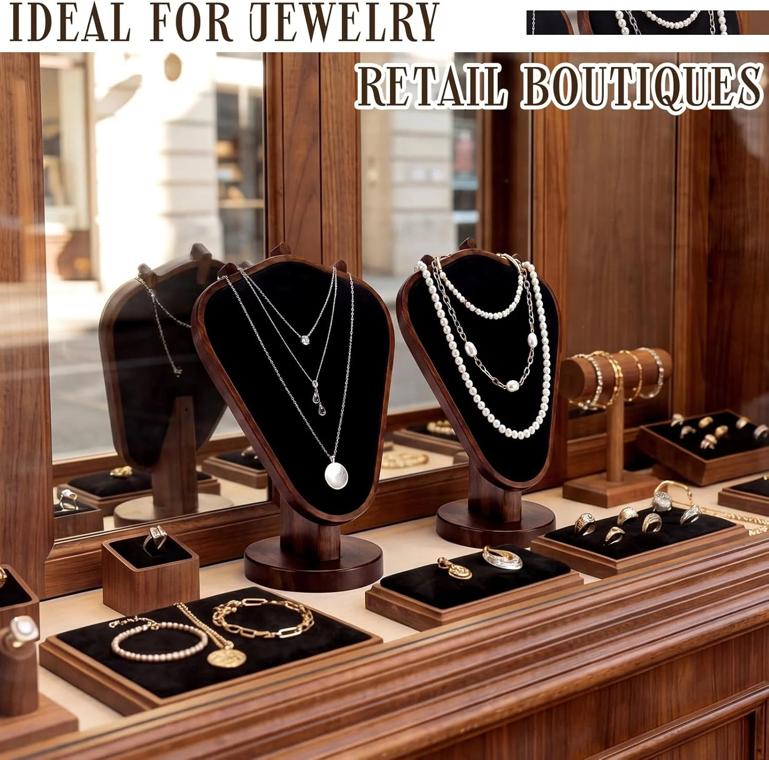 Mannequin Wooden Velvet Necklace Pendant Chain Jewelry Bust Neck Display Stand Holder Mannequin Necklace Pendant Window Display - view 3