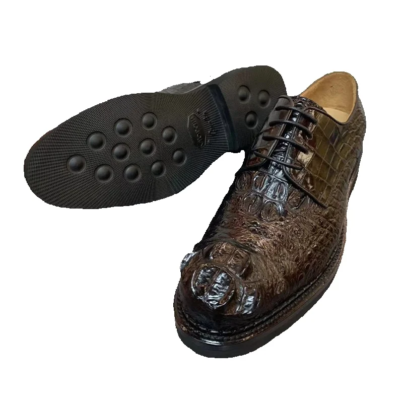 Business Casual Style Authentic Real Crocodile Skin Men's Derby Shoes Genuine Crocodile Leather Male Black Lace-up Dress Oxfords