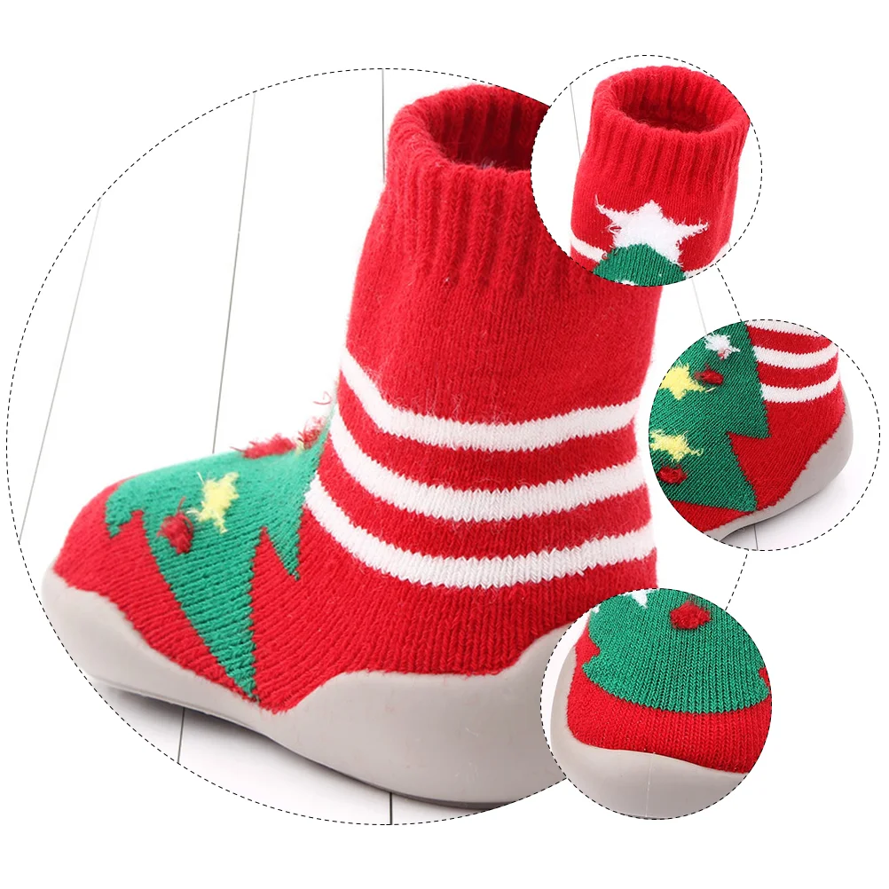 Fall to The Ground Baby Toddler Shoes and Socks Child Non Skid for Kids Slippers Boys Yarn Christmas Boots Festival Non-slip