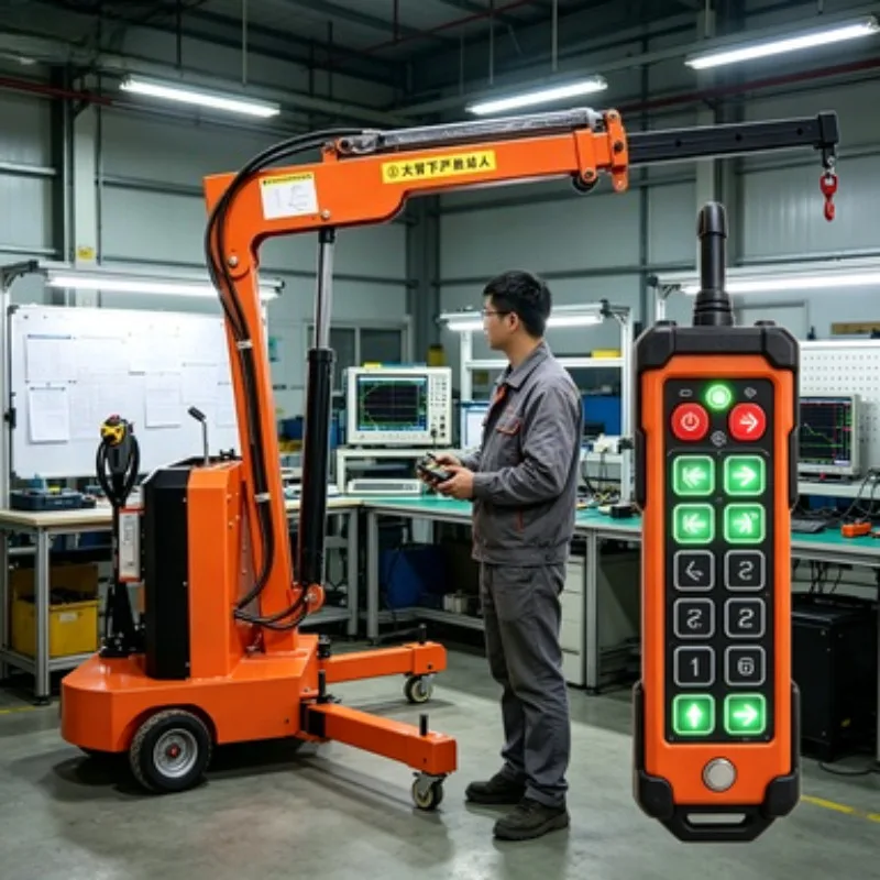 Fully Automatic Traveling Mini Crane – Hydraulic Boom Hoist with 360° Rotation, Remote-Controlled Electric Lifting