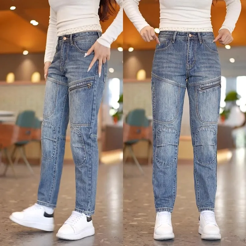 

Универсальные мужские джинсовые брюки на молнии в американском стиле, модные брендовые стильные брюки Slim Fit для мужчин, легкие, в стиле High Street