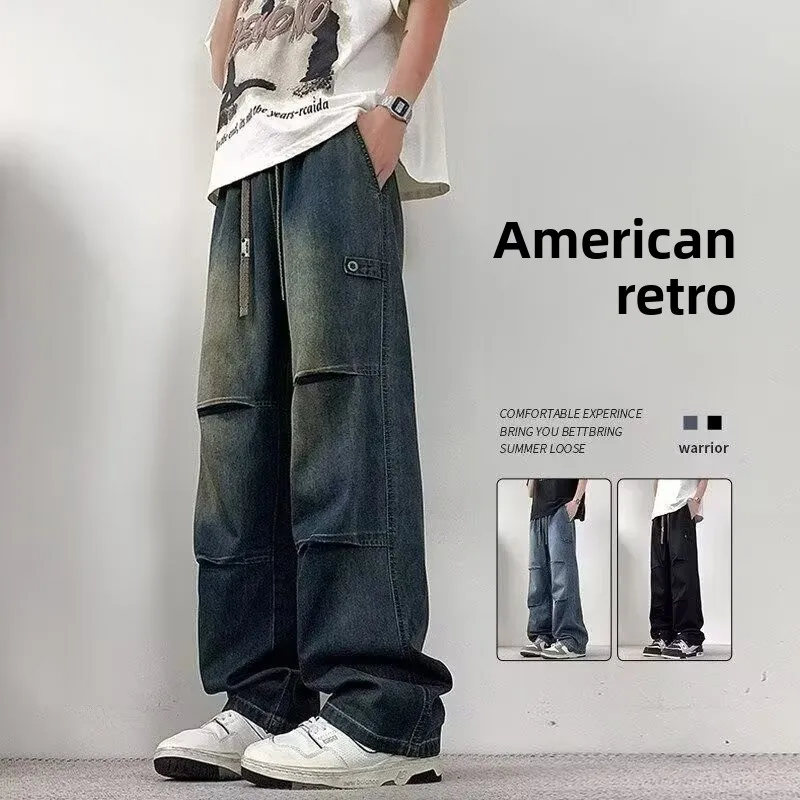 

Ретро-джинсы в американском стиле для мужчин: тонкие, модные, свободные, прямые, повседневные, рабочие, длинные брюки для весны и осени