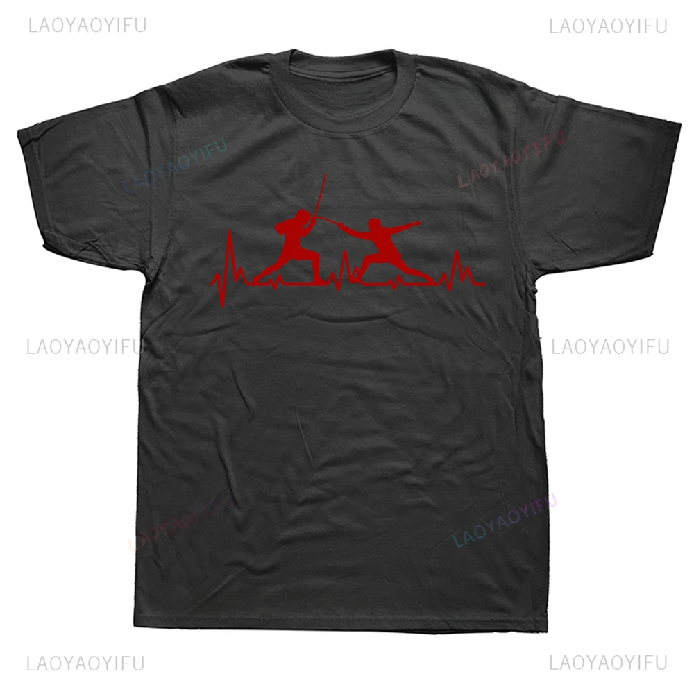 Funny Printed HeartBeat Fencing T Shirts Summer Short Sleeve Harajuku Loose Casual Men T-Shirt Comfort Breathe Y2k Fashion Tees image 4