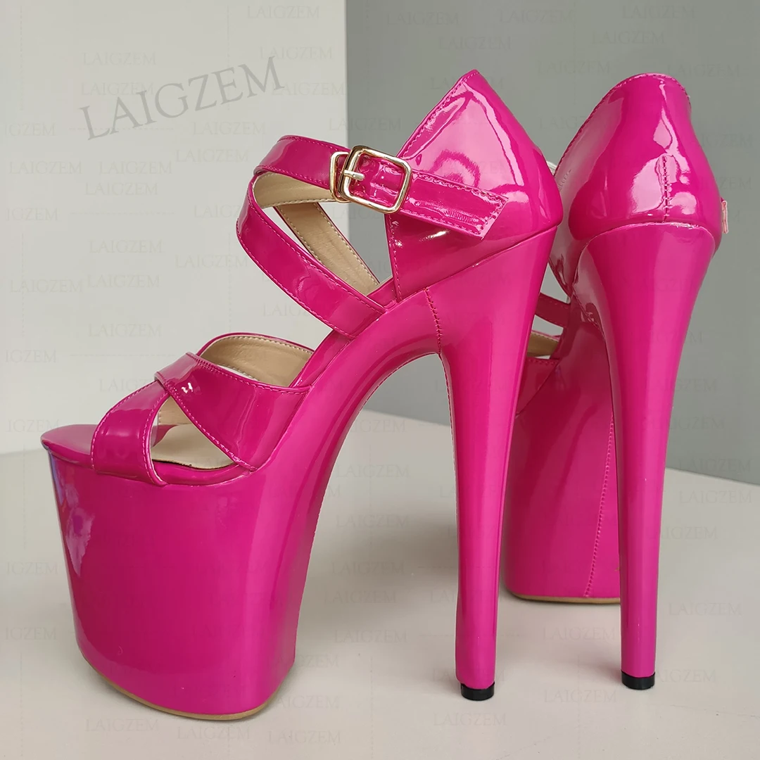 

Женские сандалии BERZIMER на платформе с открытым носком и ремешками на щиколотке, туфли на высоком каблуке 20 см, блестящие туфли для выпускного вечера, женские туфли больших размеров 36, 39, 41, 43