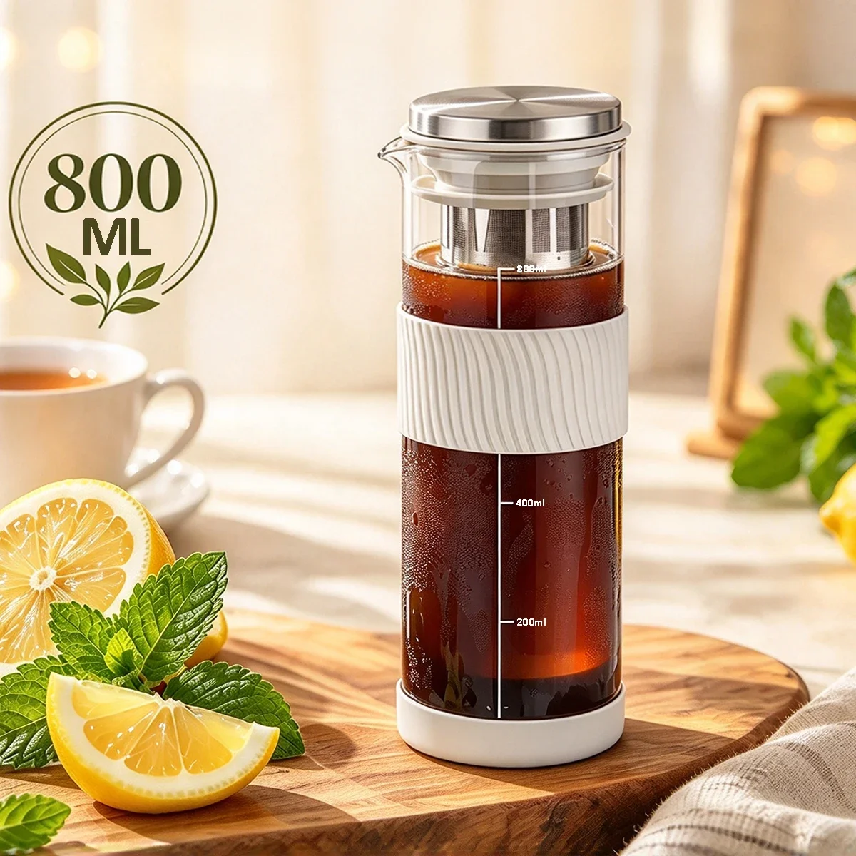 1pc 800ml Borosilicate Glass Teapot with Stainless Steel Filter Scale Mark Coffee Pot for Home Brewing