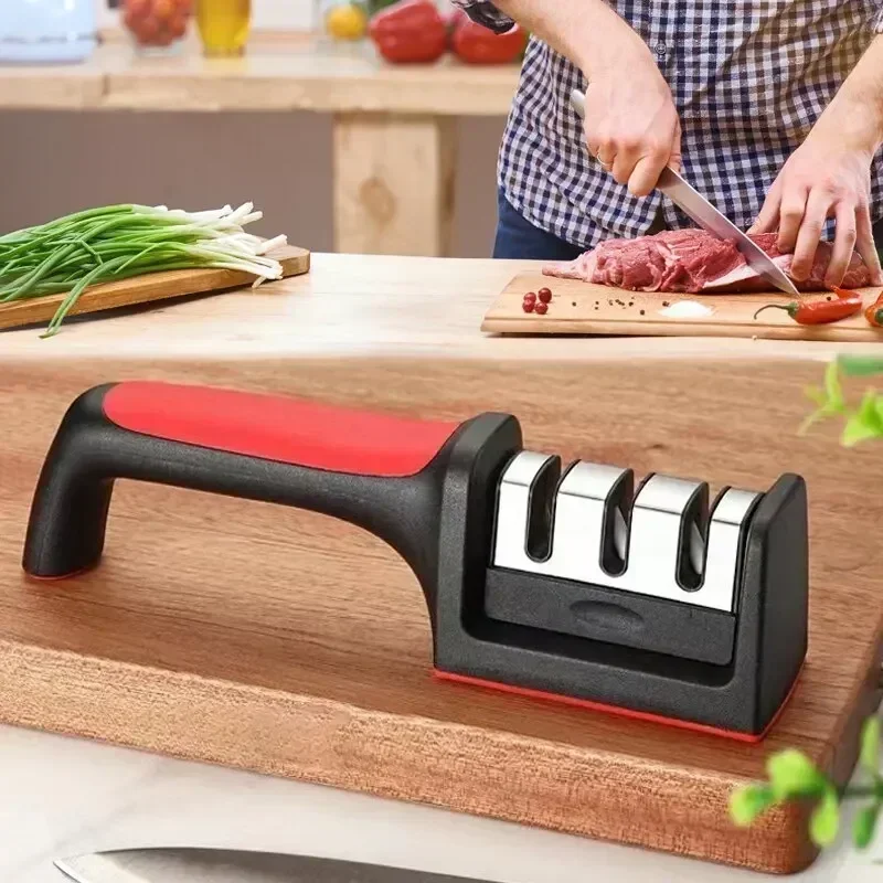 Kitchen 3-Segment Knife Sharpener Household Multi-Functional Hand-Held Three-Purpose Sharpening Stone for Home Kitchen Tools