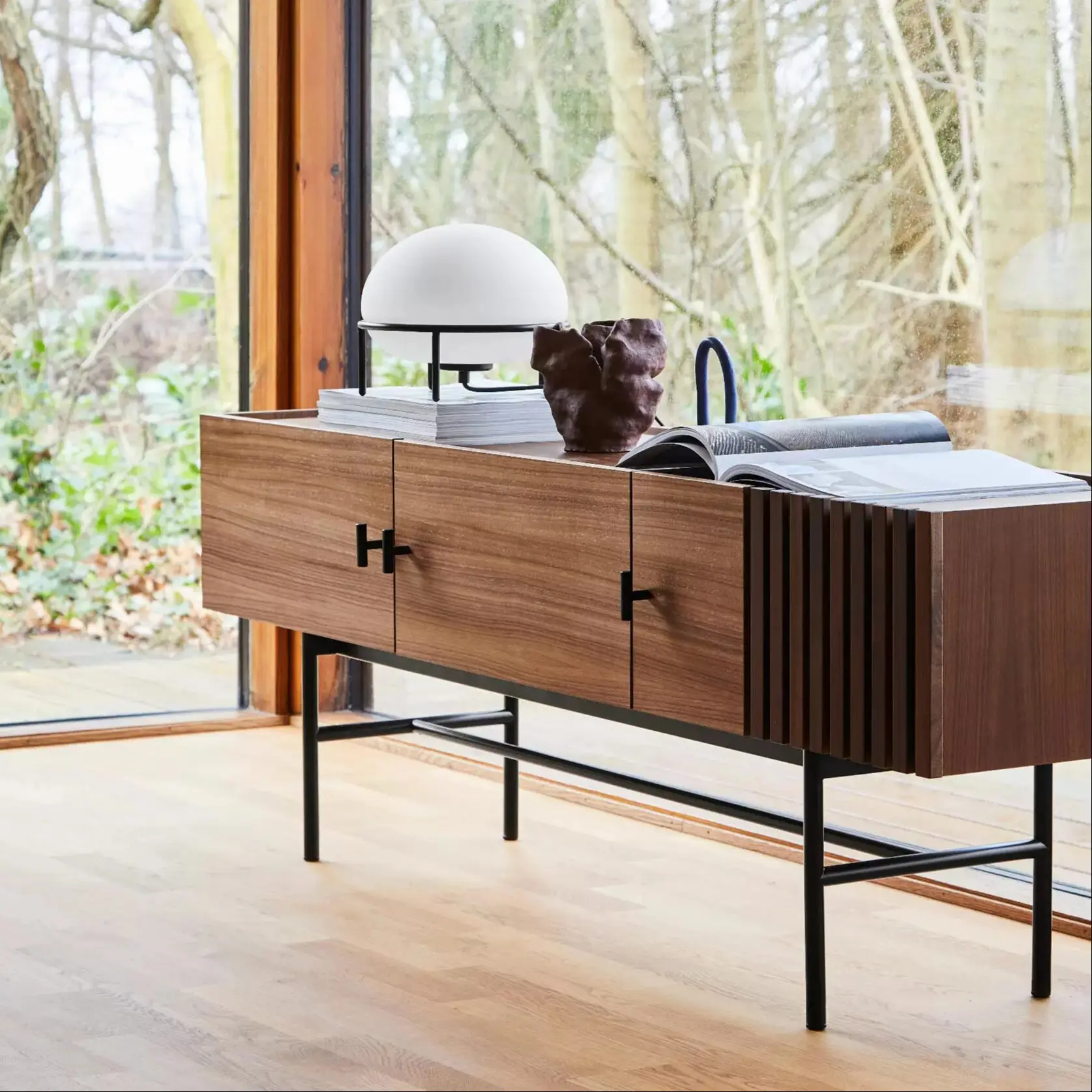 Walnut combination short floor bracket side cabinet