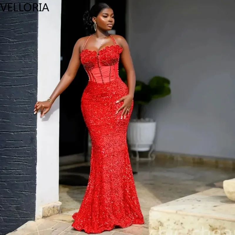 

Красное блестящее вечернее платье русалки для чернокожих женщин, сексуальное платье с вырезом в форме сердца, корсет из бисера, элегантное вечернее платье по индивидуальному заказу