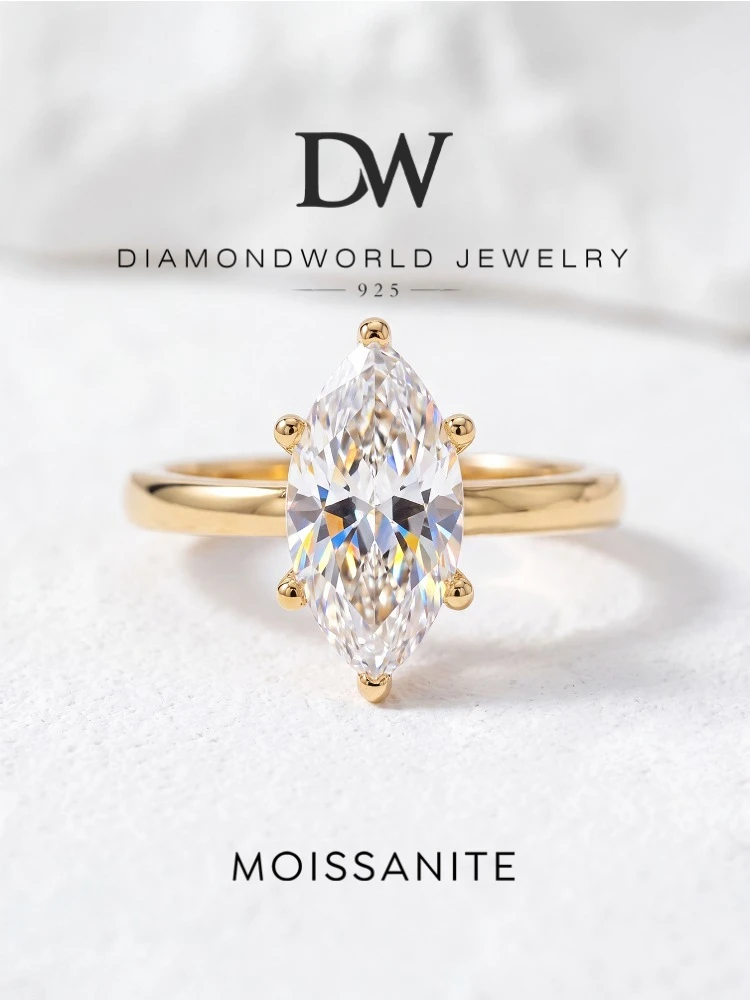 DWJ Luxury Fashion 1-2CT Real Marquise Moissanite Diamond Wedding Engagement Rings for Women 925 Sterling Silver Fine Jewelry