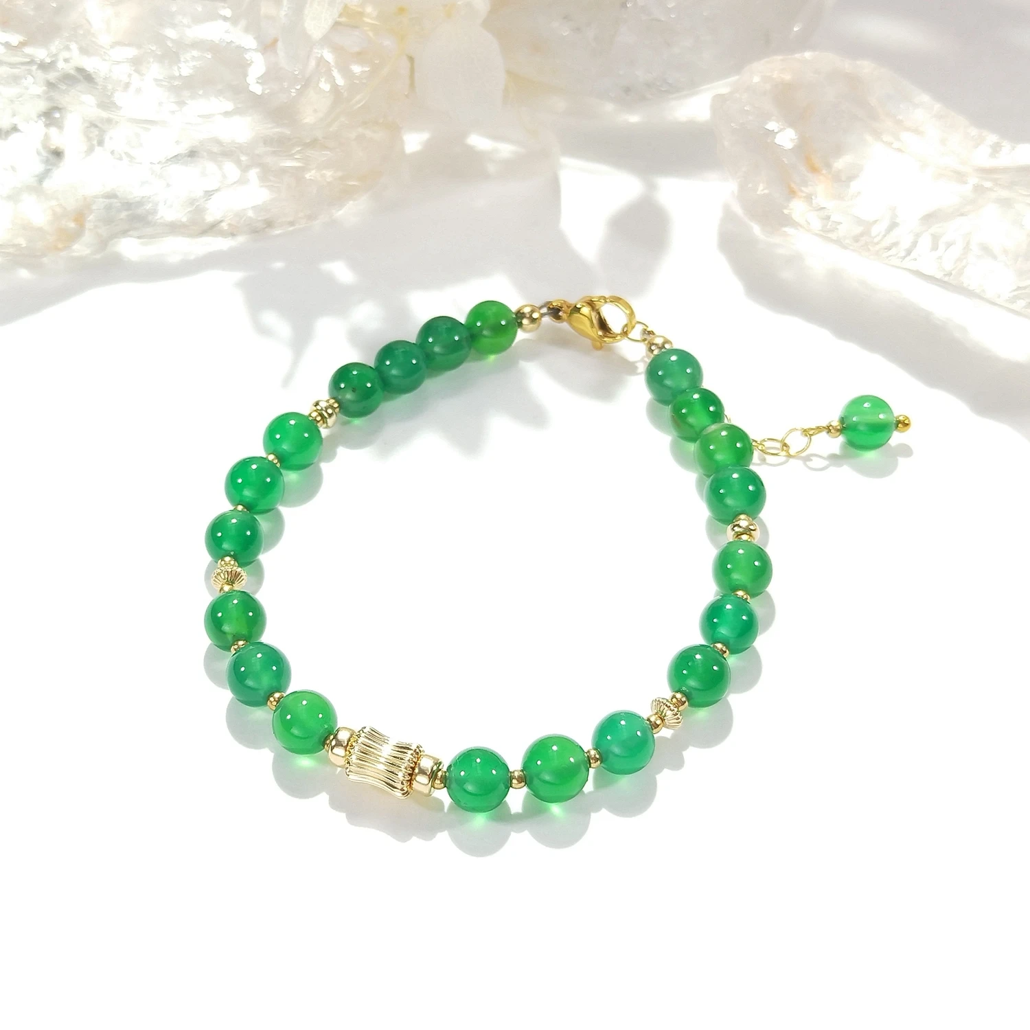 Lii Ji Natural Green Agate Stone 4mm/6mm American 14K Gold Filled Bracelet Handmade Fashion Jewelry