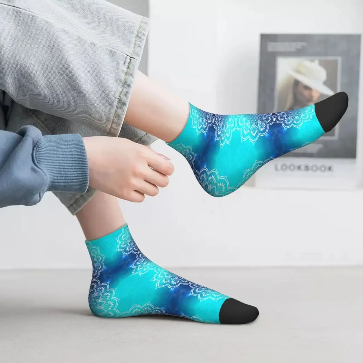 Flower Of Life Mandala Blue Mens Crew Socks Unisex Cute 3D Printed Dress