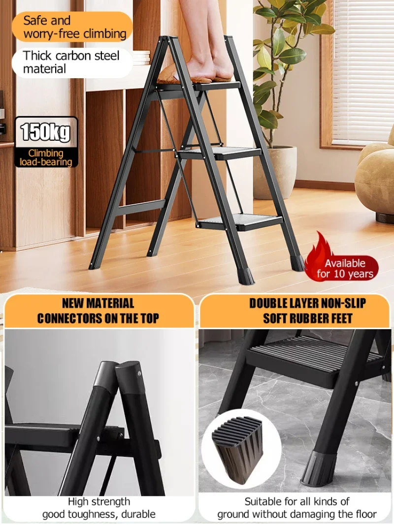Imagen 3: Escalera plegable para el hogar, taburete portátil, escalera plegable para el hogar, escalera pequeña con escalones gruesos, taburete plegable