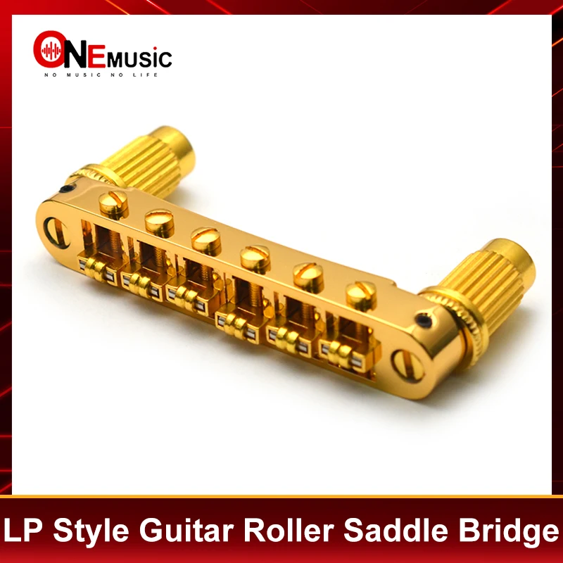 Guitar Tune-O-Matic Roller Saddle Bridge for 6 String Electric Gutiar LP Style Guitar with Locked Post Black/Gold/Chrome