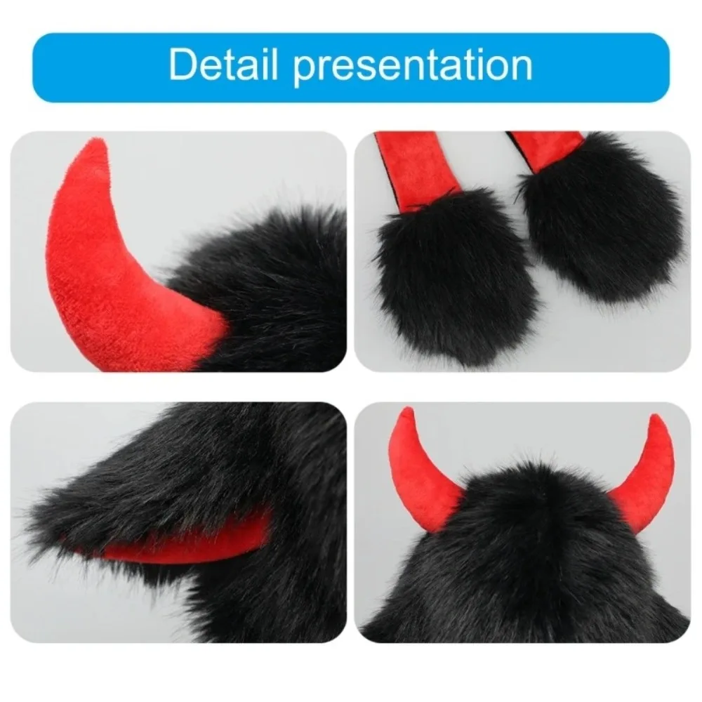 Alta calidad con cuernos de felpa Yak Ear Hat grueso y esponjoso Bullhead Hat a prueba de viento con capucha Skull Hat Unisex