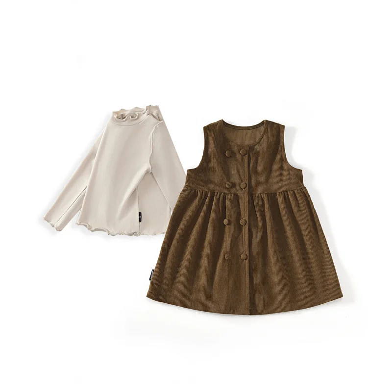 

Girls' Dress2025Autumn Children's Base Shirt for Girls, Baby Girl Forest Style Corduroy Vest Dress
