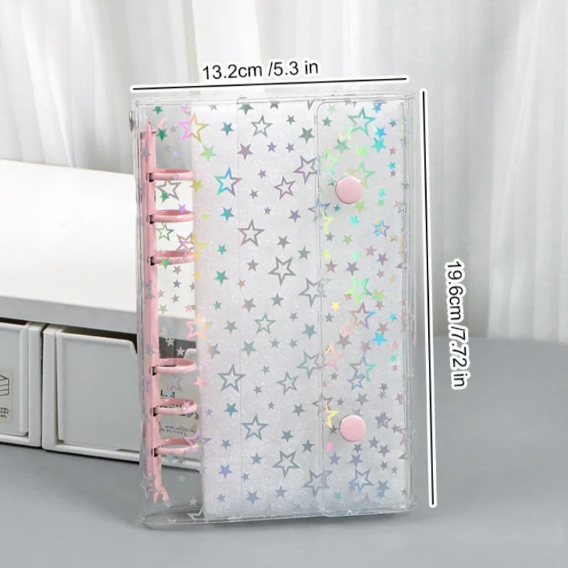 1pc A6 Laser Star transparent PVC cover and 6-ring binder A6 notebook - suitable for schools and offices