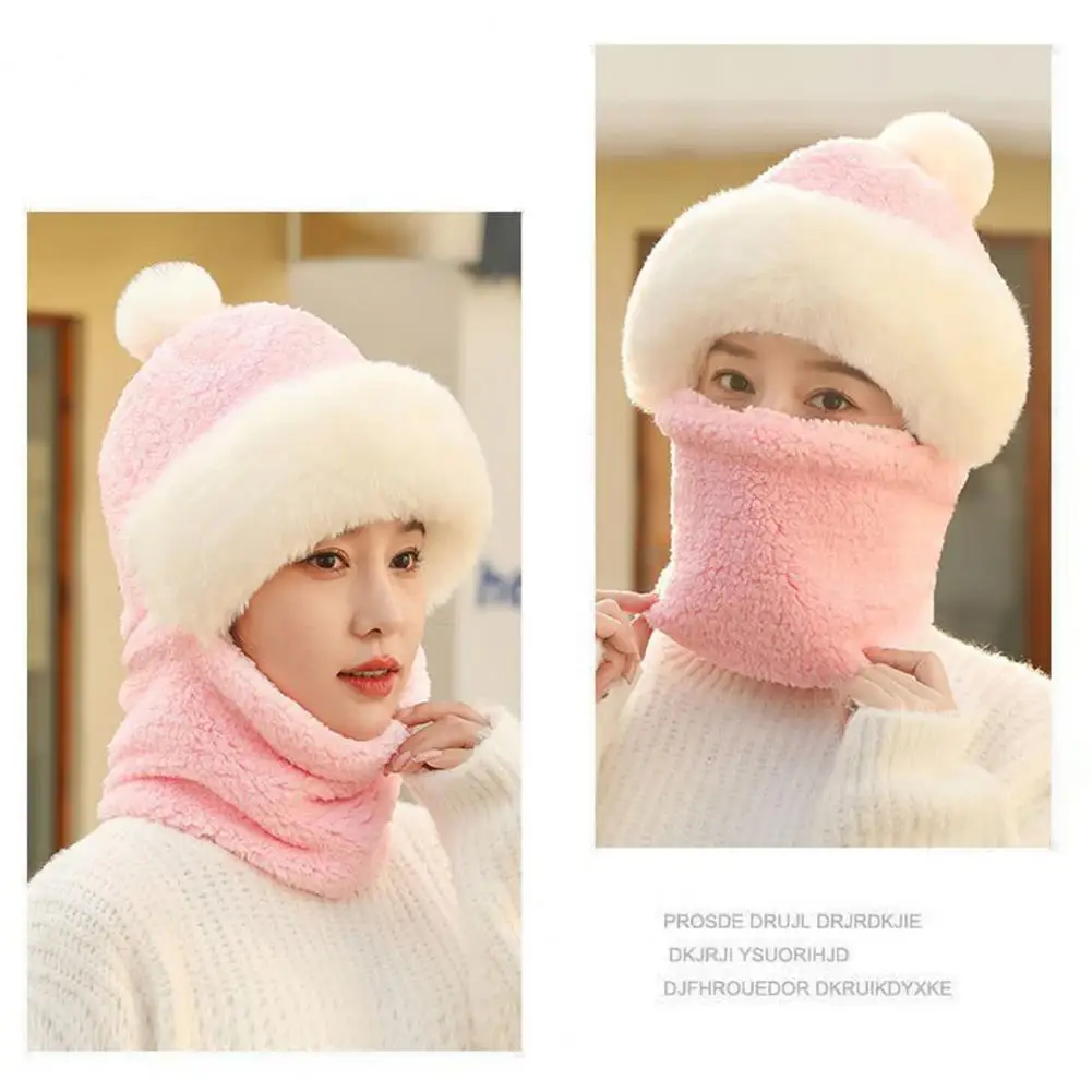 Warm Headpiece Cozy Knit Cap Thick Plush Women's Winter Hat with Integrated Scarf for Cold Weather Protection Outdoor for Full