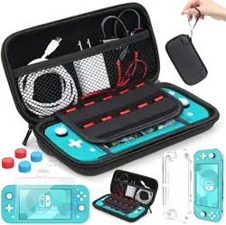 HEYSTOP Compatible with Nintendo Switch Lite Carrying Case with Accessories Kit,Tempered Glass Screen Protector 6 Thumb Grip Cap