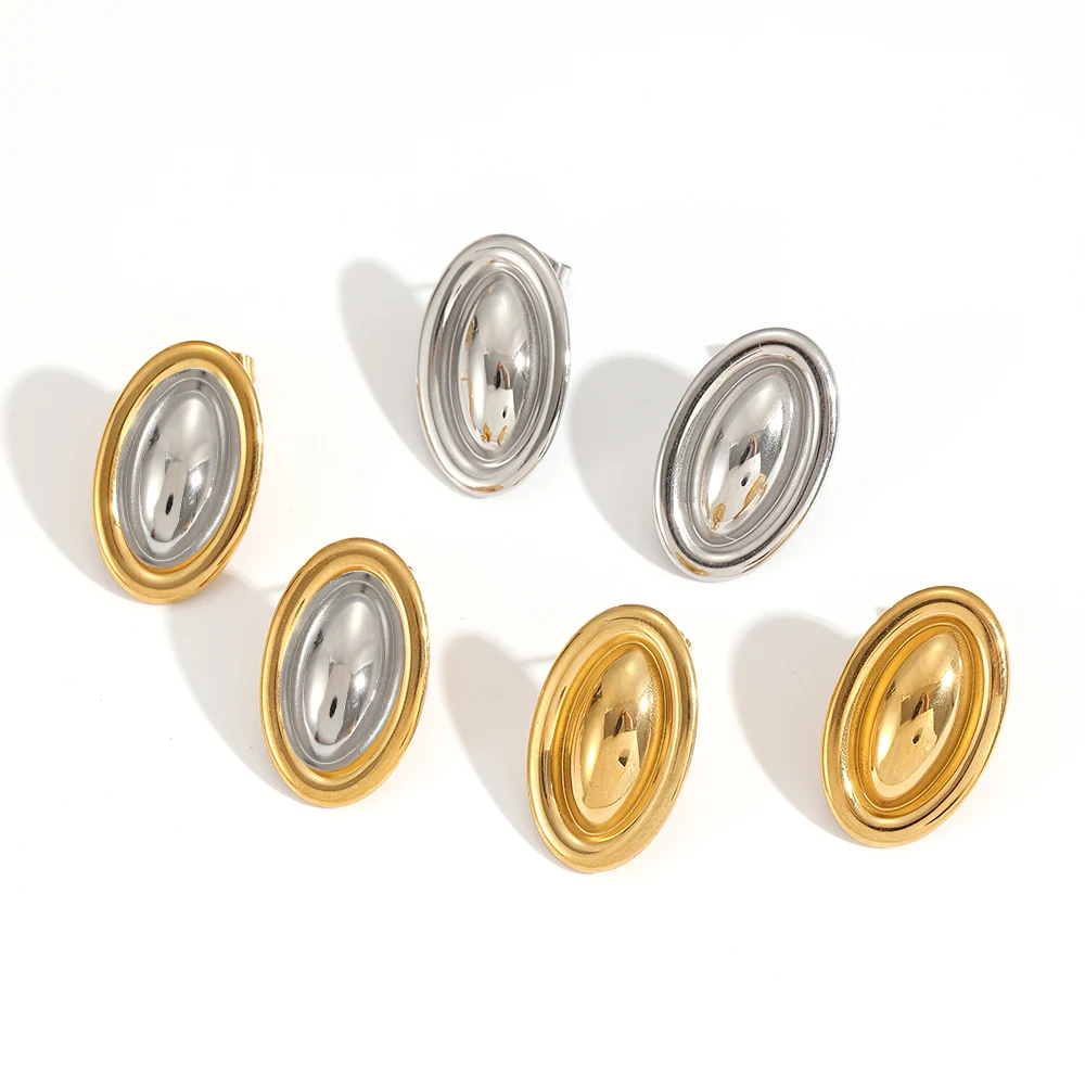 الحد الأدنى الفولاذ المقاوم للصدأ البيضاوي PVD مطلي الذهب مختلط اللون أقراط المرأة اليومية للماء مجوهرات اكسسوارات #1