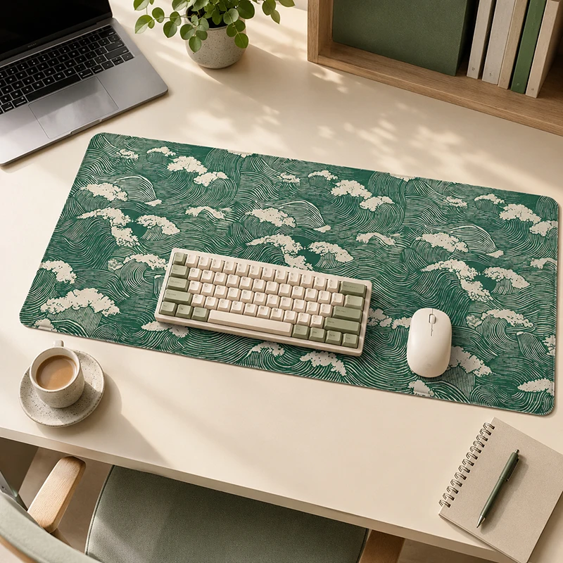 Mouse Pad Green Ocean Waves Gamer XL HD New Large Mousepad XXL Mouse Mat Natural Rubber Soft Non-Slip Laptop Desktop Mouse Pad