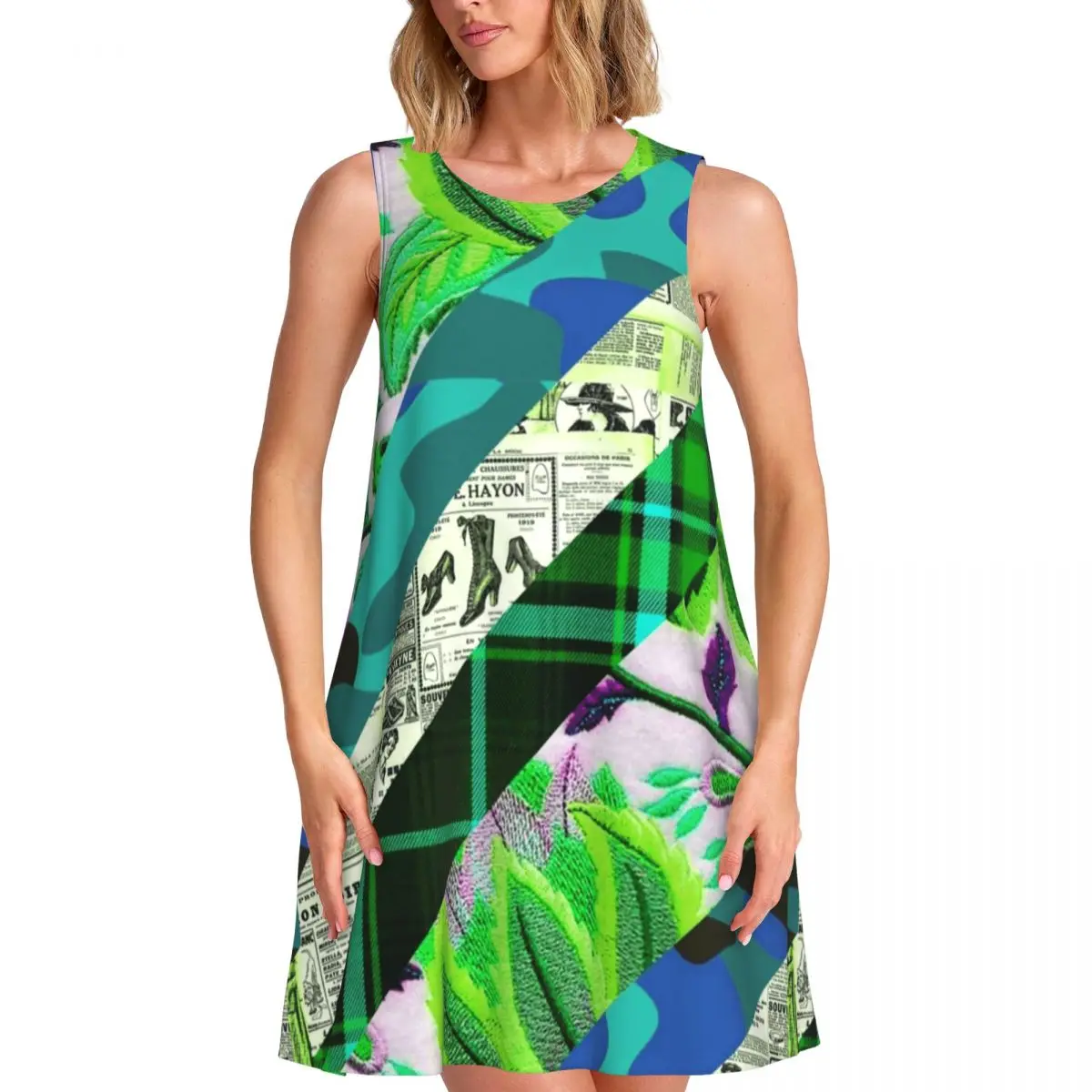 Funny Newspaper Casual Dress Flowers Strips Print Sleeveless Sexy Dresses Ladies O Neck Dress Summer Graphic Clothes Gift Idea