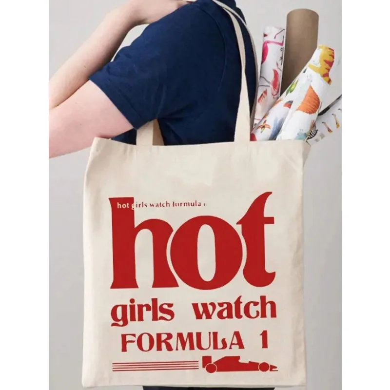 Letter Hot Girls Watch Formula Pattern Tote Bag Casual Canvas Shoulder Bag Shopping Bag Carrier Bag Large Capacity Shoulder Bag