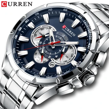 CURREN new casual sports Chronograph men&#x27;s watches stainless steel band wristwatch large dial quartz watch with luminous pointer