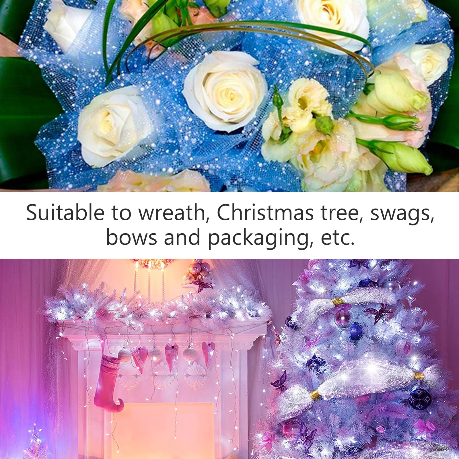 

4 рулона белой полисетной ленты, рождественская декоративная сетчатая лента для упаковки цветов, подарочная упаковка, букет, марля